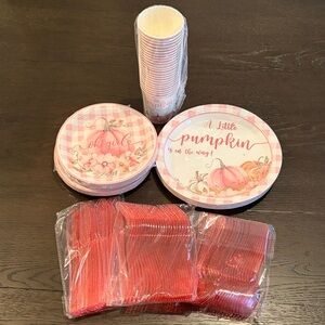 A little Pumpkin Is On The Way! Baby Shower Plates, Cups & Utensils (168 Pcs)